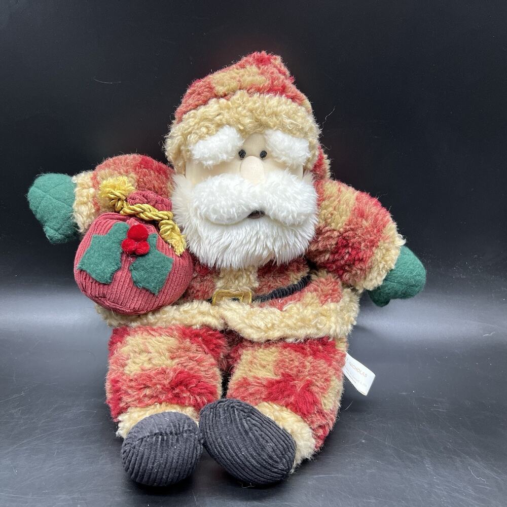 First & Main St Nicholas Christmas Beanie Sitting Santa Bag Stuffed Plush Plaid